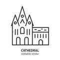 Cathedral building line icon. Christian church outline vector illustration. Editable stroke Royalty Free Stock Photo
