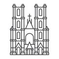 Cathedral building outline icon. Sign at linear style. Christian church