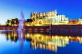 Cathedral Catedral de Palma de Mallorca Majorca church reflection twilight evening Spain travel traveling Royalty Free Stock Photo