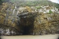 Cathedral Caves on Waipati Beach rise 30 metres above the flat sand Royalty Free Stock Photo