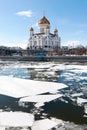 The Cathedral Of Christ The Savior. The ice on the Moskva river Royalty Free Stock Photo