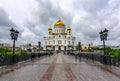 Cathedral of Christ the Savior Khram Khrista Spasitelya and Patriarshy bridge, Moscow, Russia Royalty Free Stock Photo