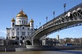 Cathedral of Christ the Savior and the Patriarchal Bridge across the Moskva River on a sunny day Royalty Free Stock Photo