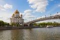 Cathedral of Christ Savior and Patriarchal bridge in Moscow Royalty Free Stock Photo