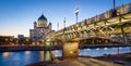 Cathedral of Christ the Savior and Patriarshy bridge in evening, Moscow, Russia Royalty Free Stock Photo