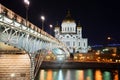 Cathedral of Christ the Savior and the Patriarshy bridge, night. Moscow, Russia Royalty Free Stock Photo