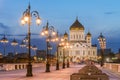 The Cathedral of Christ the Savior from the side of the Patriarchal bridge with lights included Royalty Free Stock Photo