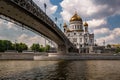 Cathedral of Christ the Saviour and Pedestrian Patriarshy Bridge Royalty Free Stock Photo