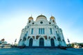 The Cathedral of Christ the Saviour is a Russian Orthodox cathedral at the sunset time. Royalty Free Stock Photo