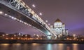 The Cathedral of Christ the Saviour or Savior and Patriarchal pedestrian bridge in Moscow, Russia at night Royalty Free Stock Photo