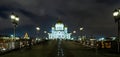Cathedral of Christ the Saviour view from Patriarshy bridge at night, Moscow, Russia Royalty Free Stock Photo
