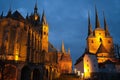 Cathedral and church Severi in Erfurt in the blue hour after sunset Royalty Free Stock Photo