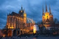 Cathedral and church Severi in Erfurt in the blue hour after sunset Royalty Free Stock Photo
