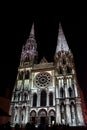 cathedral, church in the town of Chartres with projection of images on the faÃÂ§ade representing the amistice of France.