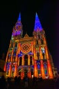 cathedral, church in the town of Chartres with projection of images on the faÃÂ§ade representing the amistice of France.