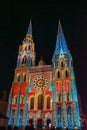 cathedral, church in the town of Chartres with projection of images on the faÃÂ§ade representing the amistice of France.