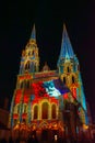 cathedral, church in the town of Chartres with projection of images on the faÃÂ§ade representing the amistice of France.