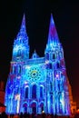 cathedral, church in the town of Chartres with projection of images on the faÃÂ§ade representing the amistice of France.