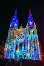 cathedral, church in the town of Chartres with projection of images on the faÃÂ§ade representing the amistice of France.