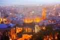 Cathedral and cityspace from castle in night. Malaga Royalty Free Stock Photo