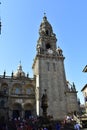 Cathedral, Clock Tower, Platerias romanesque facade. Santiago de Compostela, Spain.