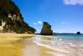 Cathedral cove rock in north island New Zealand. Iconic landmark of Coromandel peninsula view from the cave. Tourism attraction.