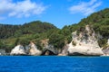 Cathedral Cove and Te Hoho Rock, New Zealand, seen from the water Royalty Free Stock Photo