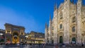 Cathedral Duomo di Milano and Vittorio Emanuele gallery day to night timelapse in Square Piazza Duomo, Milan, Italy. Royalty Free Stock Photo