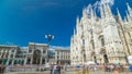 Cathedral Duomo di Milano and Vittorio Emanuele gallery timelapse hyperlapse in Square Piazza Duomo, Milan, Italy.