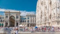 Cathedral Duomo di Milano and Vittorio Emanuele gallery timelapse in Square Piazza Duomo, Milan, Italy.