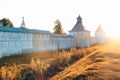 Brick cathedral fortress medieval Christian era at sunset