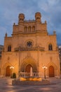 Cathedral with fountain evening view Royalty Free Stock Photo