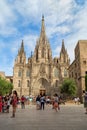 Cathedral of the Holy Cross and Saint Eulalia against a beautiful sky with clouds, Barri Gothic Quarter in Barcelona Royalty Free Stock Photo