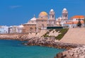 Cathedral of the Holy Cross on the waterfront of Cadiz on a sunny day. Royalty Free Stock Photo