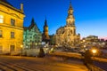 Cathedral of the Holy Trinity and Dresden Castle in Saxony at dusk, Germany