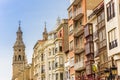 Cathedral and houses in the center of Logrono Royalty Free Stock Photo
