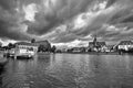 Cathedral Island in Wroclaw Poland with view on of St John the Baptist picturesque panorama medieval town. Black and white Royalty Free Stock Photo