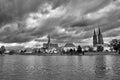 Cathedral Island in Wroclaw Poland with view on of St John the Baptist picturesque panorama medieval town. Black and white