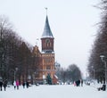 Cathedral in Kaliningrad, winter Cathedral of our lady and St. Adalbert, brick Gothic, grave of Immanuel Kant