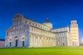 Cathedral and Leaning Tower of Pisa illuminated at night,  Italy Royalty Free Stock Photo