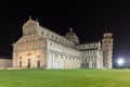 Cathedral and leaning tower of Pisa at night Royalty Free Stock Photo