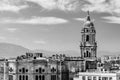 The Cathedral of Malaga skyline in black and white
