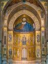 Golden mosaic in the apse of Cathedral of Monreale, in the province of Palermo. Sicily, southern Italy. Royalty Free Stock Photo