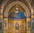 Golden mosaic in the apse of Cathedral of Monreale, in the province of Palermo. Sicily, southern Italy. Royalty Free Stock Photo