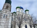 Cathedral of the Nativity in Kyshtym in winter, restoration. Chelyabinsk region, Russia