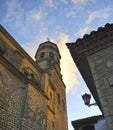 Bell tower of renaissance cathedral of Baeza at sunset, Spain Royalty Free Stock Photo