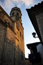 Bell tower of renaissance cathedral of Baeza at sunset, Spain Royalty Free Stock Photo