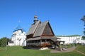 The Cathedral of the Nativity of the Theotokos and wooden St. Nicholas Church in Suzdal, Russia Royalty Free Stock Photo