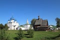 The Cathedral of the Nativity of the Theotokos and wooden St. Nicholas Church in Suzdal, Russia Royalty Free Stock Photo