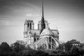 Cathedral of Notre Dame de Paris sunny autumn afternoon. BW photo. Paris. France